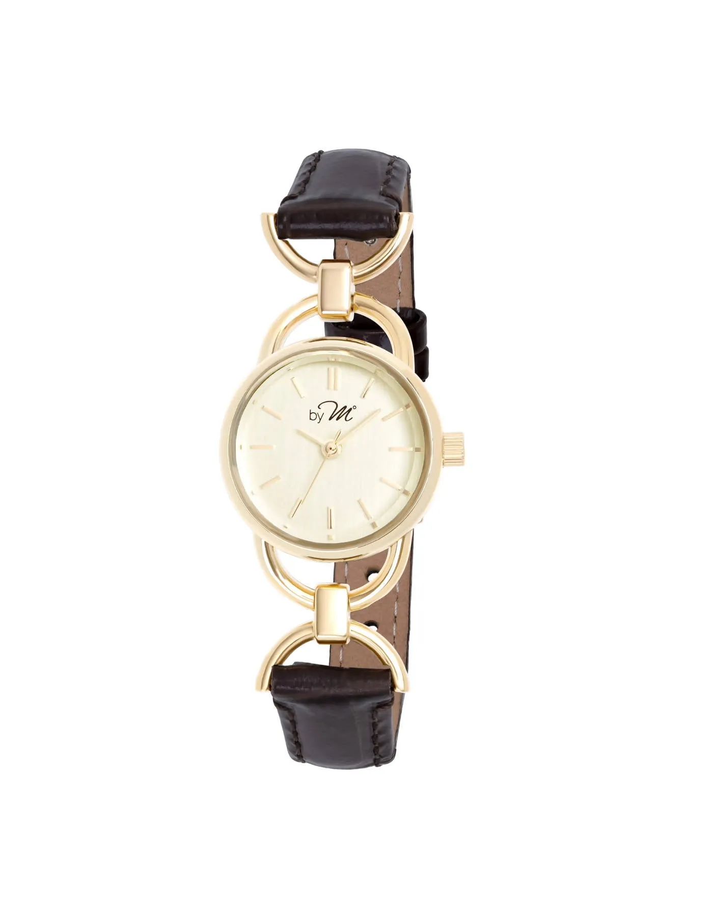 80's Vintage Design Gold-Tone Watch With Brown Leather Strap