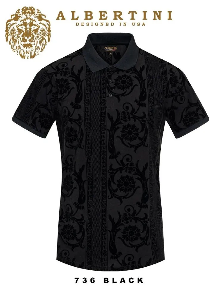 Black Men's Fashion Design Paisley Printed Short Sleeve Polo Shirt Regular-Fit