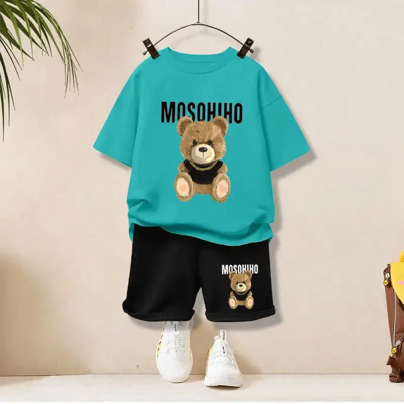 Cartoon Bear T-Shirt & Shorts Set for Kids