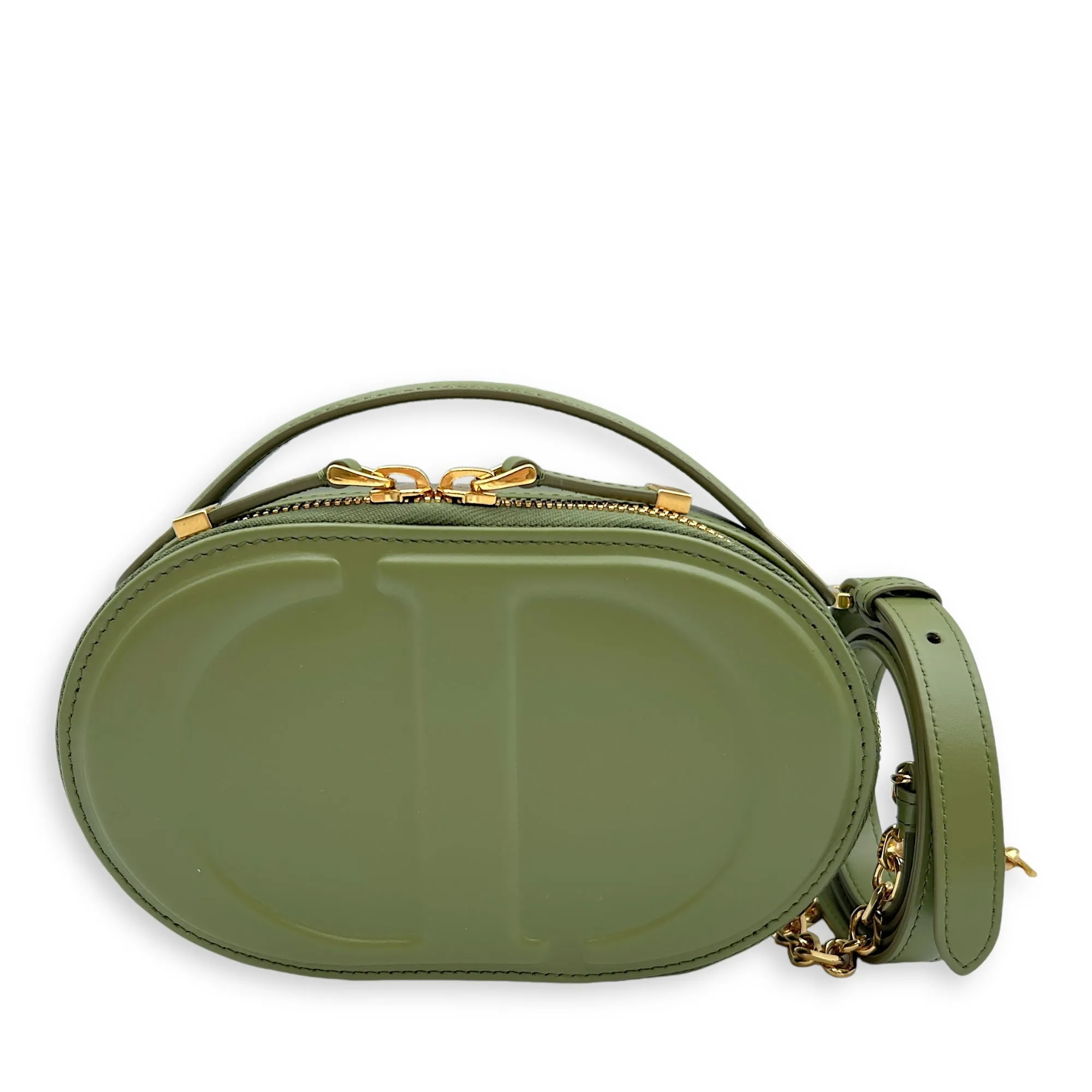 CD Signature Oval Camera Bag 18x11x5.5cm Green Crossbody Bag in Calfskin, Gold hardware