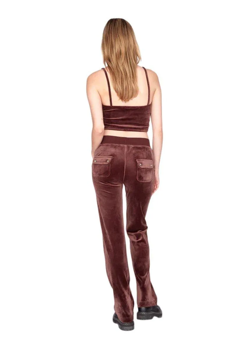 Del Ray Classic Velour Pant Pocket Design - Bitter Chocolate