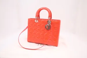 Dior Lady Dior Large in Orange Cannage Patent Leather