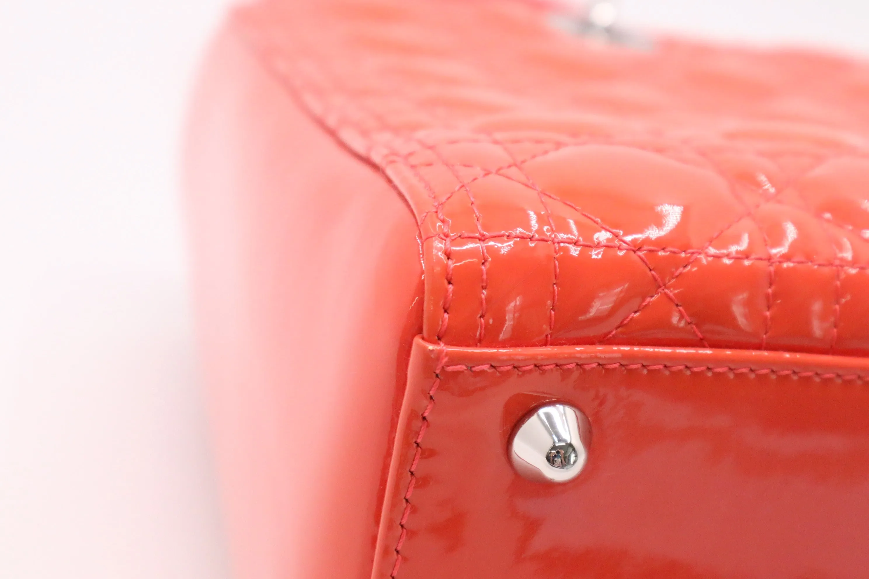 Dior Lady Dior Large in Orange Cannage Patent Leather