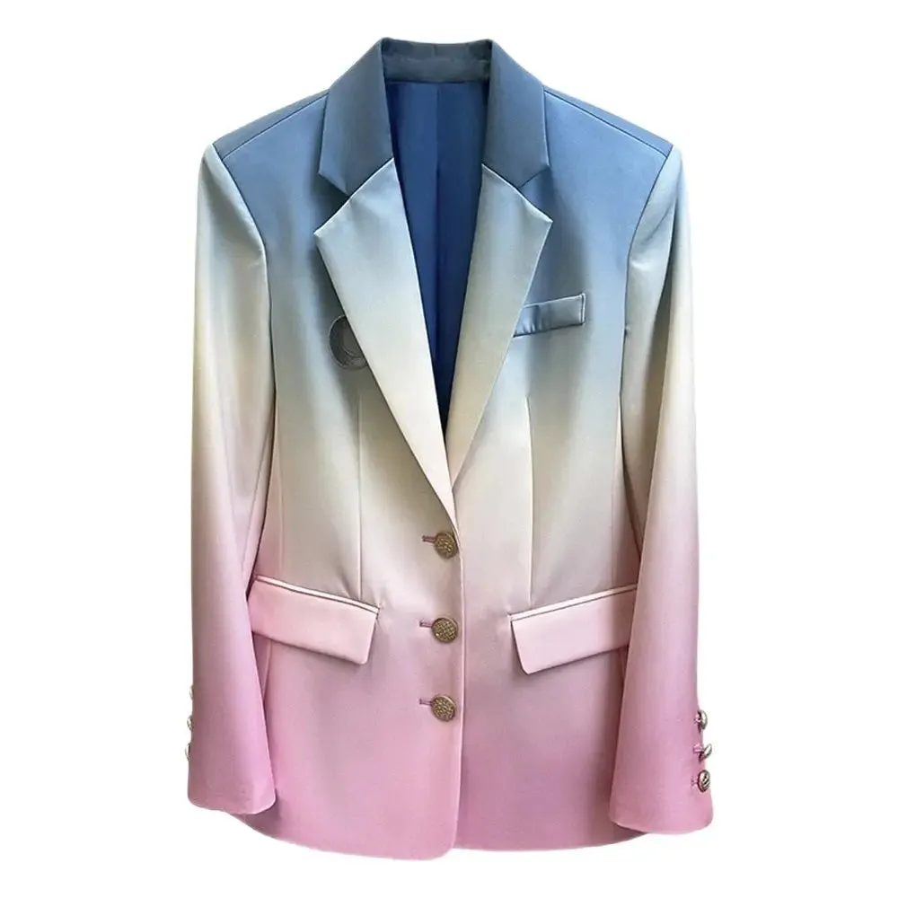 Elegant long-sleeved multicolored Blazer with Moon embroidery