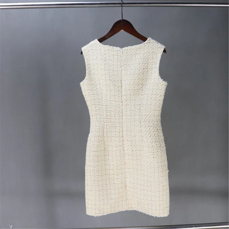 HandMade White Tweed Sheath Dress   Long Coat For Womens
