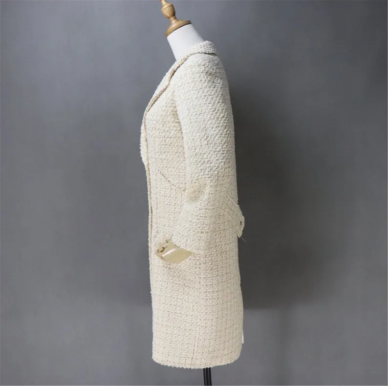 HandMade White Tweed Sheath Dress   Long Coat For Womens