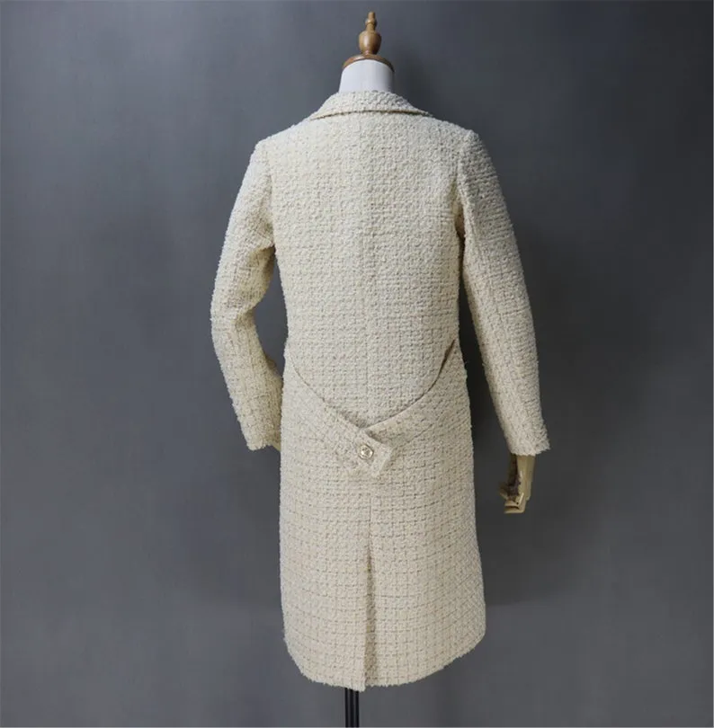 HandMade White Tweed Sheath Dress   Long Coat For Womens