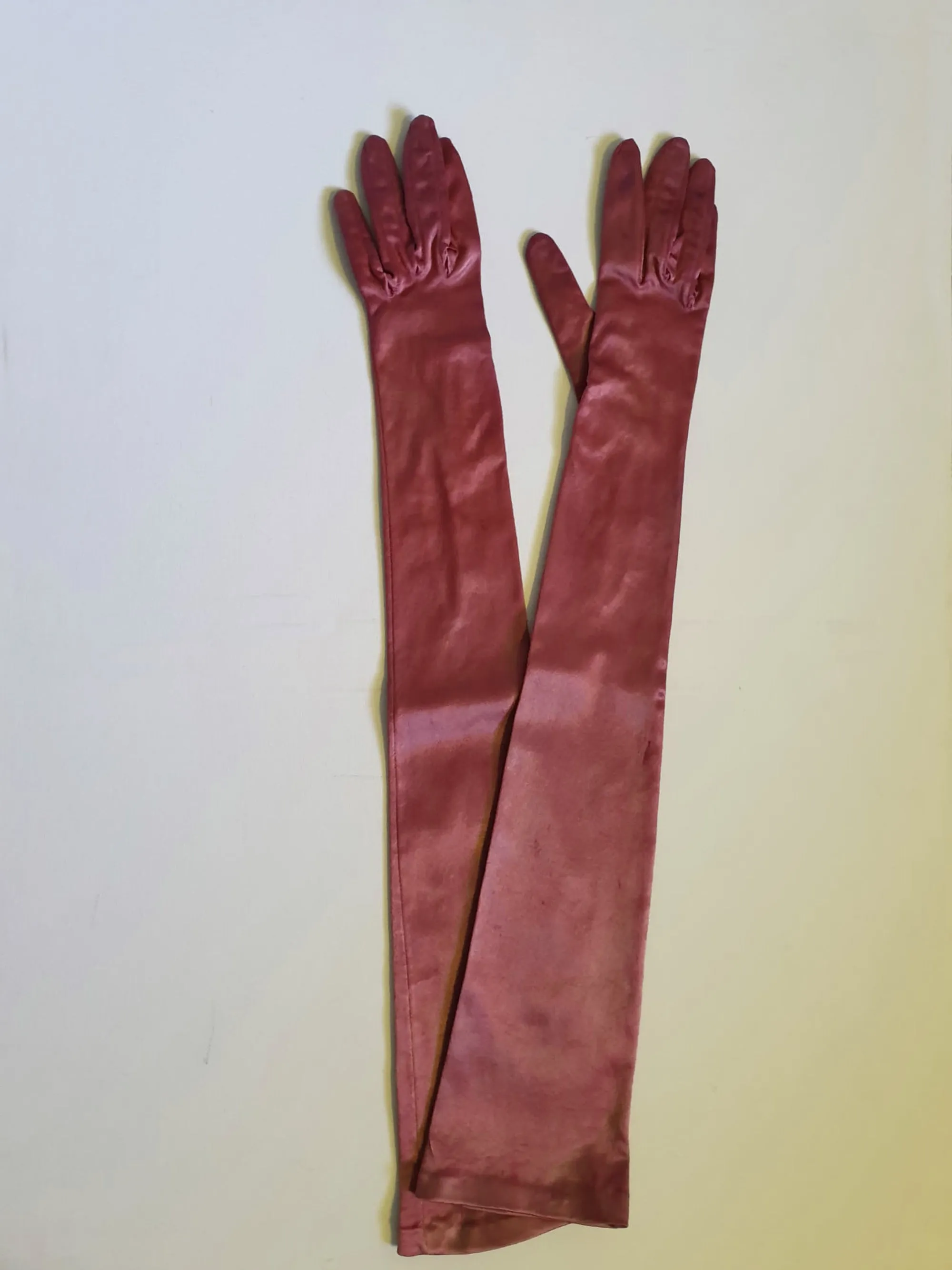 Long Opera Length Magenta Satin Evening Gloves - Size 7