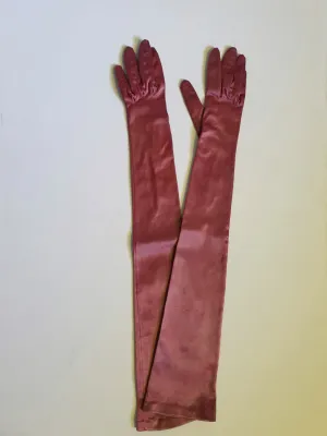 Long Opera Length Magenta Satin Evening Gloves - Size 7