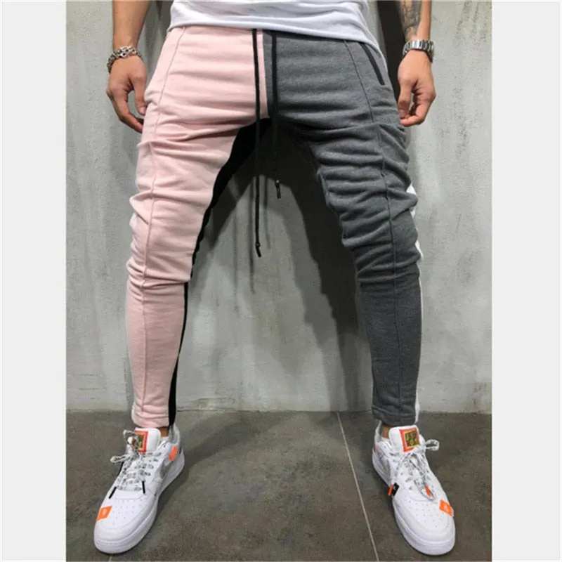 Men's Casual Pink & Grey Sport Jogger Pants