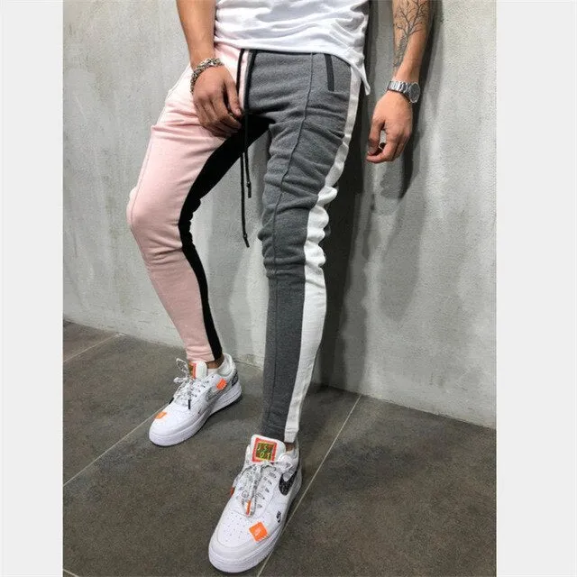 Men's Casual Pink & Grey Sport Jogger Pants