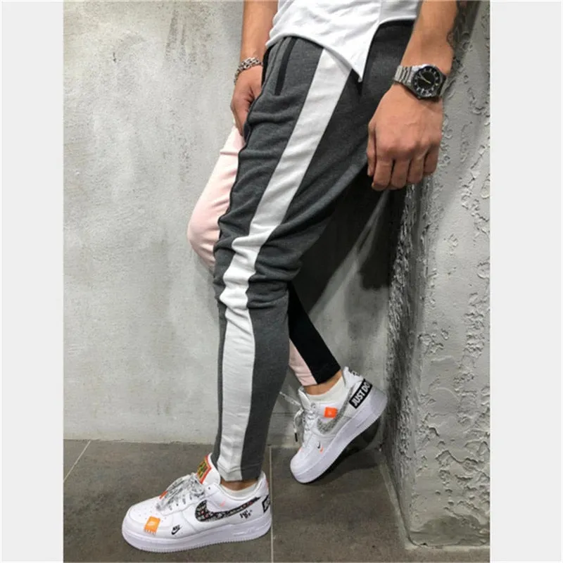 Men's Casual Pink & Grey Sport Jogger Pants