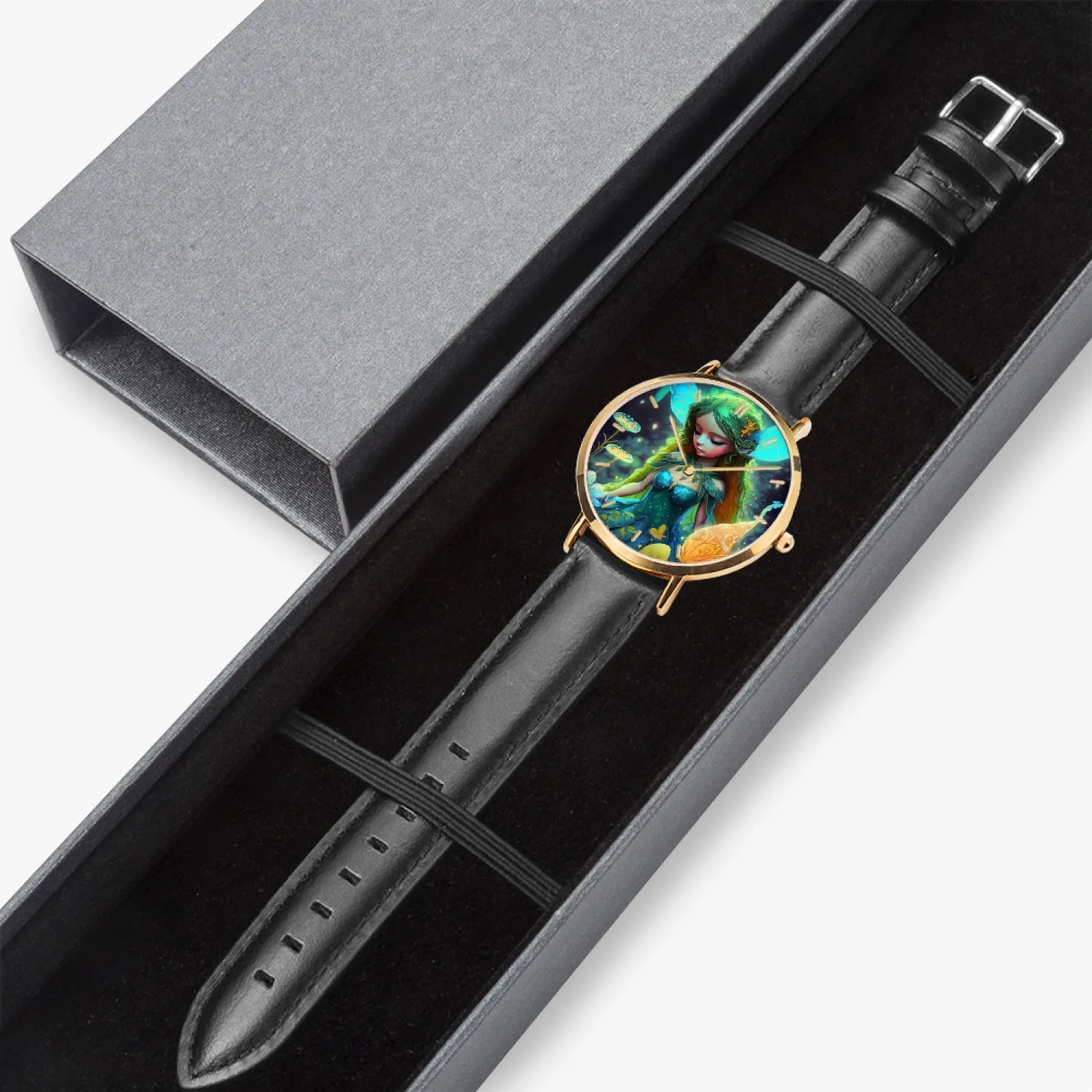 Montre à quartz avec bracelet en cuir ultra-fin (or rose avec indicateurs) "Fée" (164)