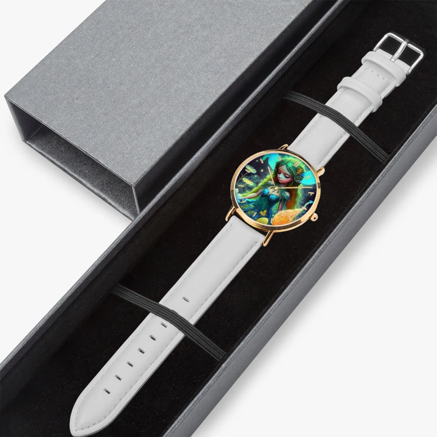 Montre à quartz avec bracelet en cuir ultra-fin (or rose avec indicateurs) "Fée" (164)