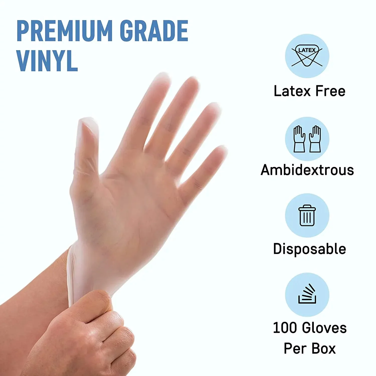 Powder Free Disposable Vinyl Gloves - Clear