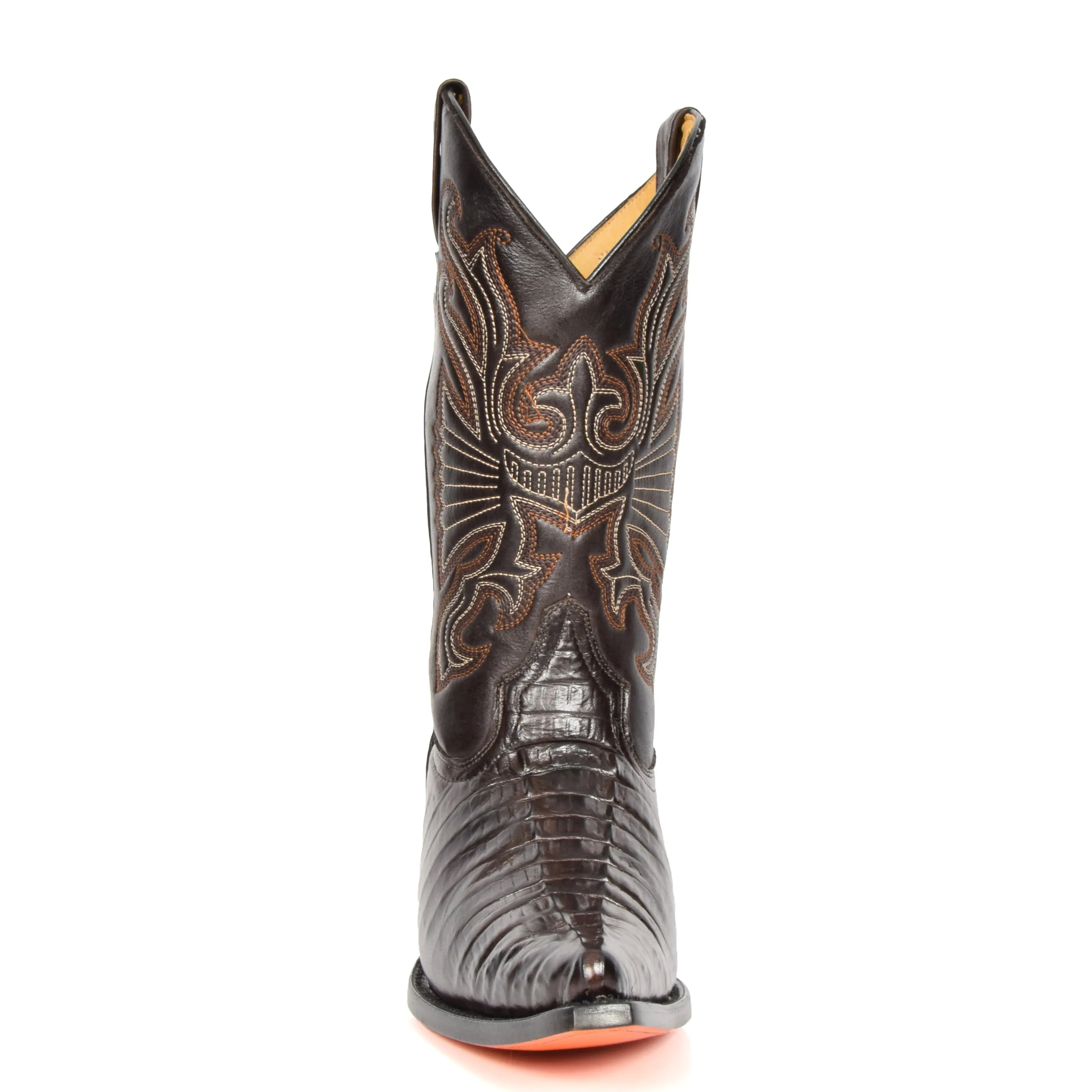 Real Leather Pointed Toe Croc Print Cowboy Boots AC229 Brown