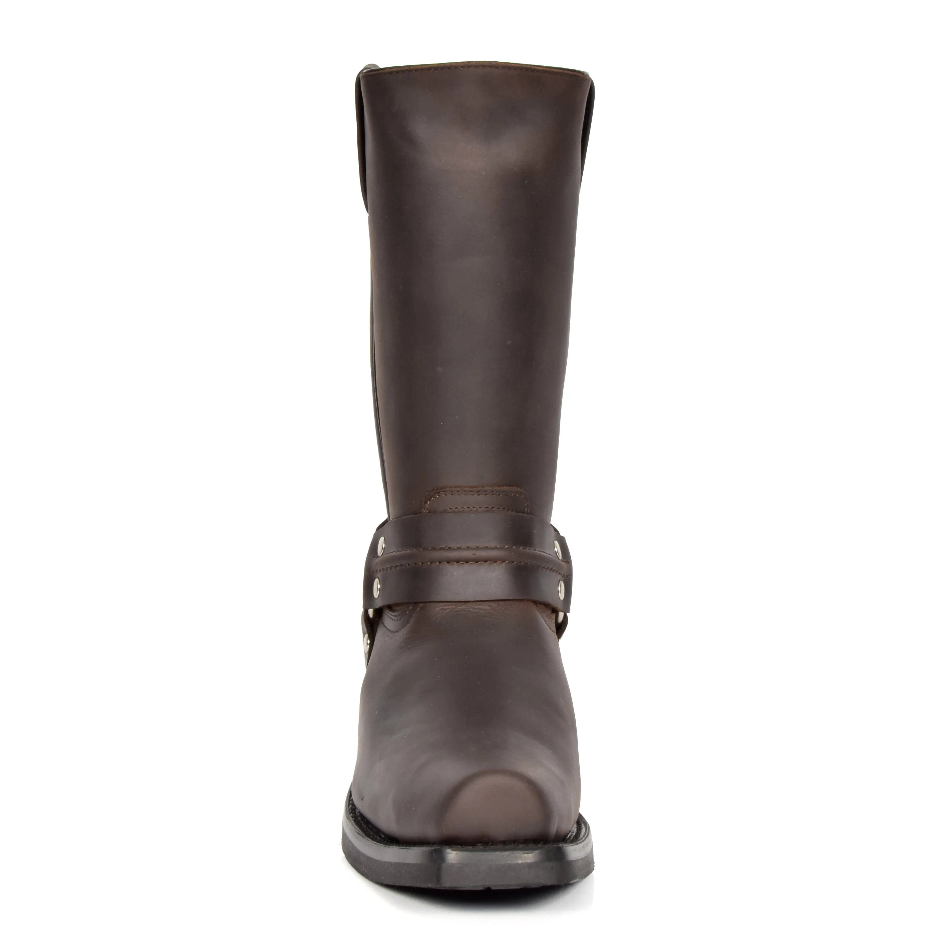 Real Leather Square Toe Cowboy Biker Boots AR69 Brown