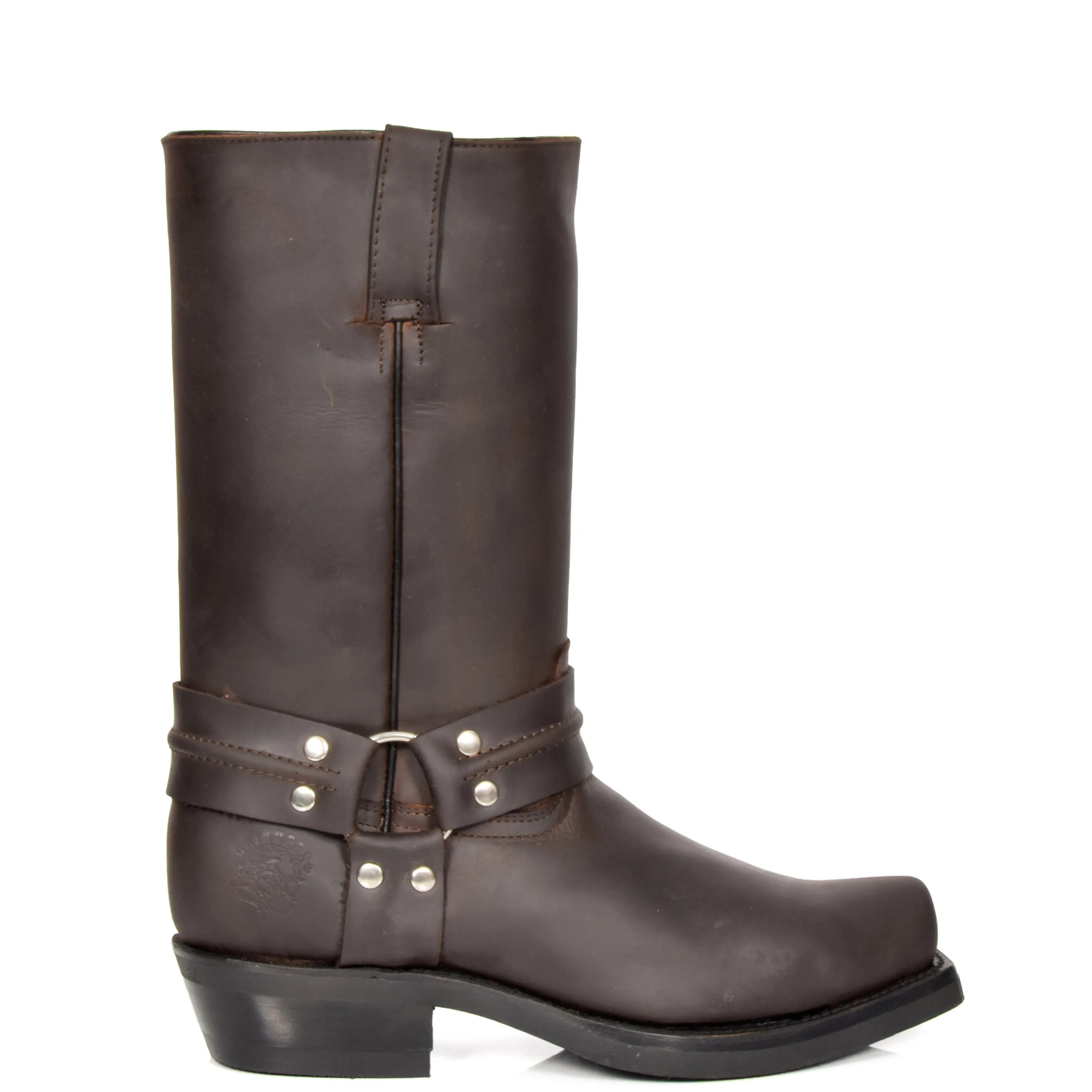 Real Leather Square Toe Cowboy Biker Boots AR69 Brown