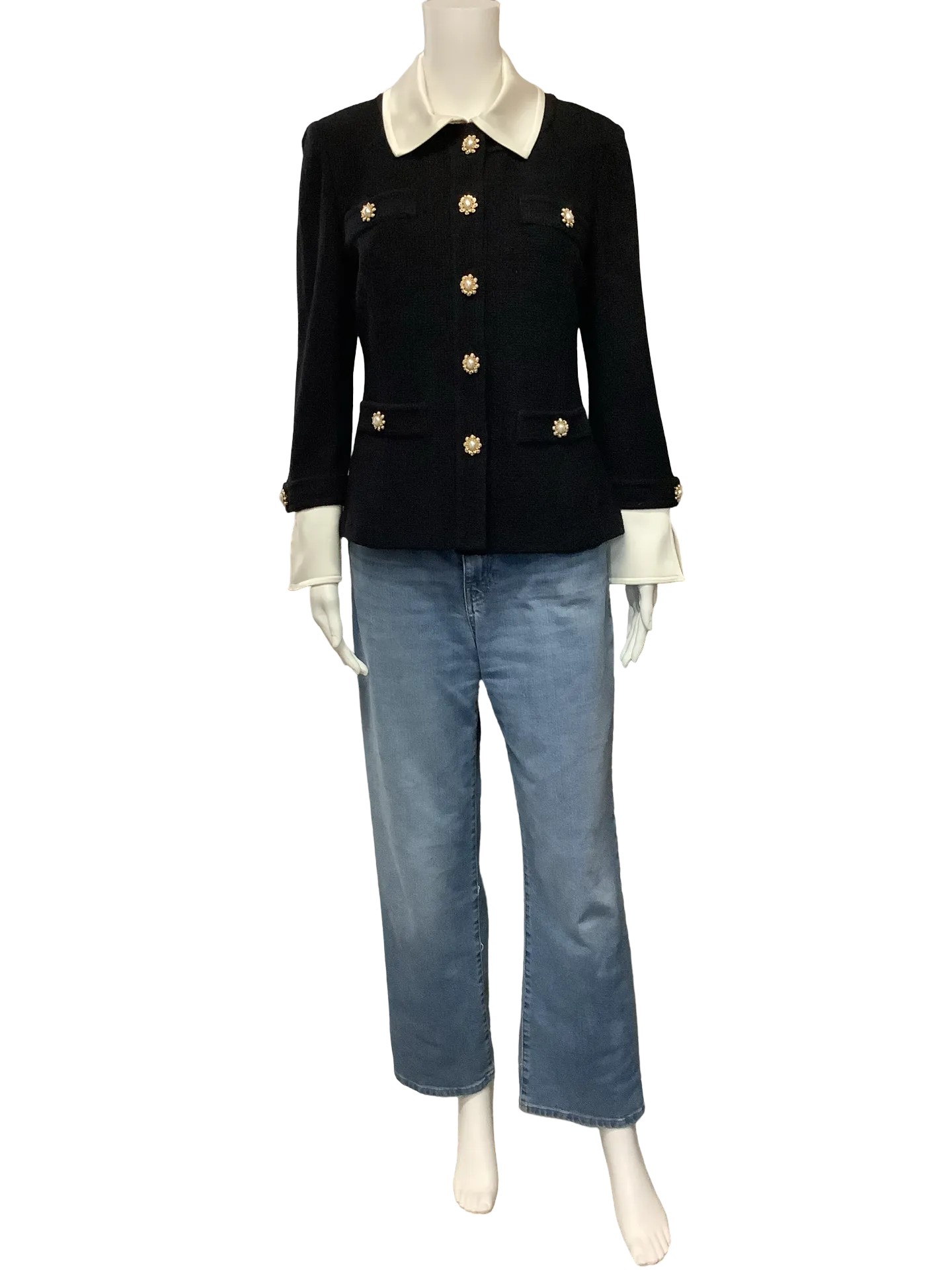 St. John Jacket Short Button Up Collar Black Size: 6