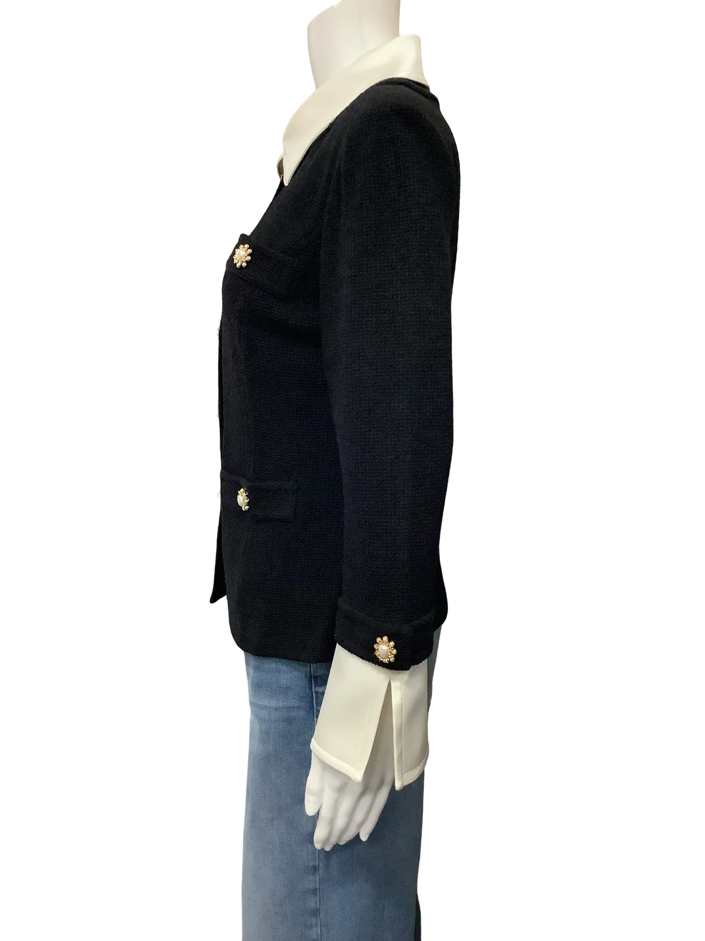 St. John Jacket Short Button Up Collar Black Size: 6