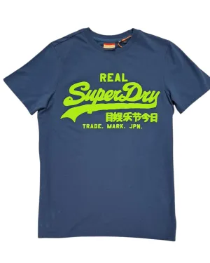 Superdry Neon Vintage Logo Graphic T-Shirt - Pilot Mid Blue