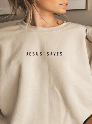 SXV  'Jesus saves’ Printed Cool Aesthetic Drop Shoulder Oversized Sweatshirt