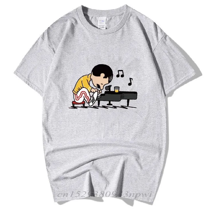 The Queen Band Freddie Mercury Play The Piano Funny T Shirt Men Male Hip Hop Rock Hipster Short Sleeve O Neck Cotton T-Shirt