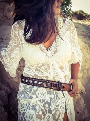 Unisex Vintage Brown Leather Belt - Customizable Ishaor Mens and Womens Gift