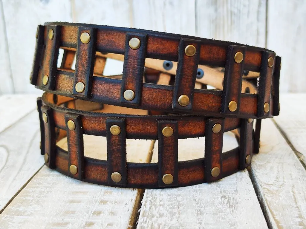 Unisex Vintage Brown Leather Belt - Customizable Ishaor Mens and Womens Gift