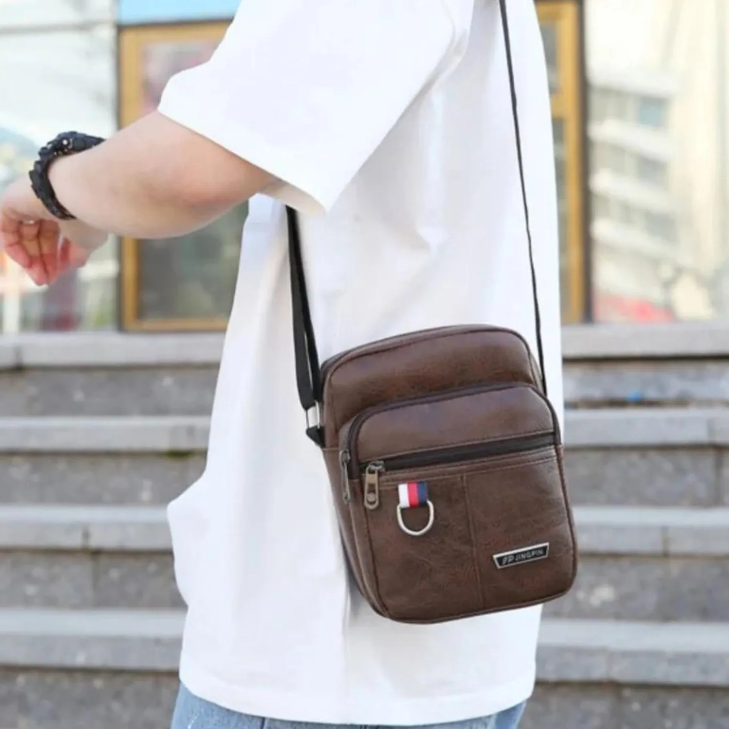Vintage-Style PU Leather Crossbody Travel Sling Bag
