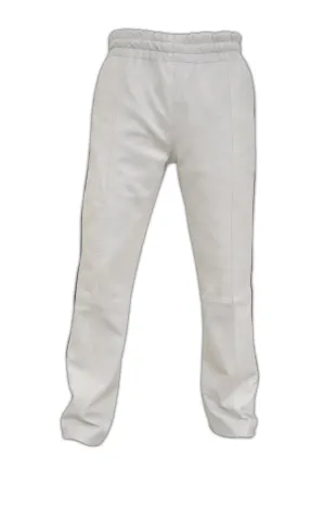 White Leather Jogging Pant With Blue Stripes